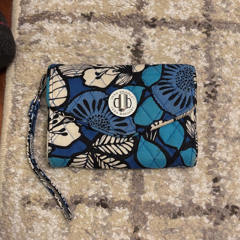 Vera Bradley Teal and Black Floral Wristlet